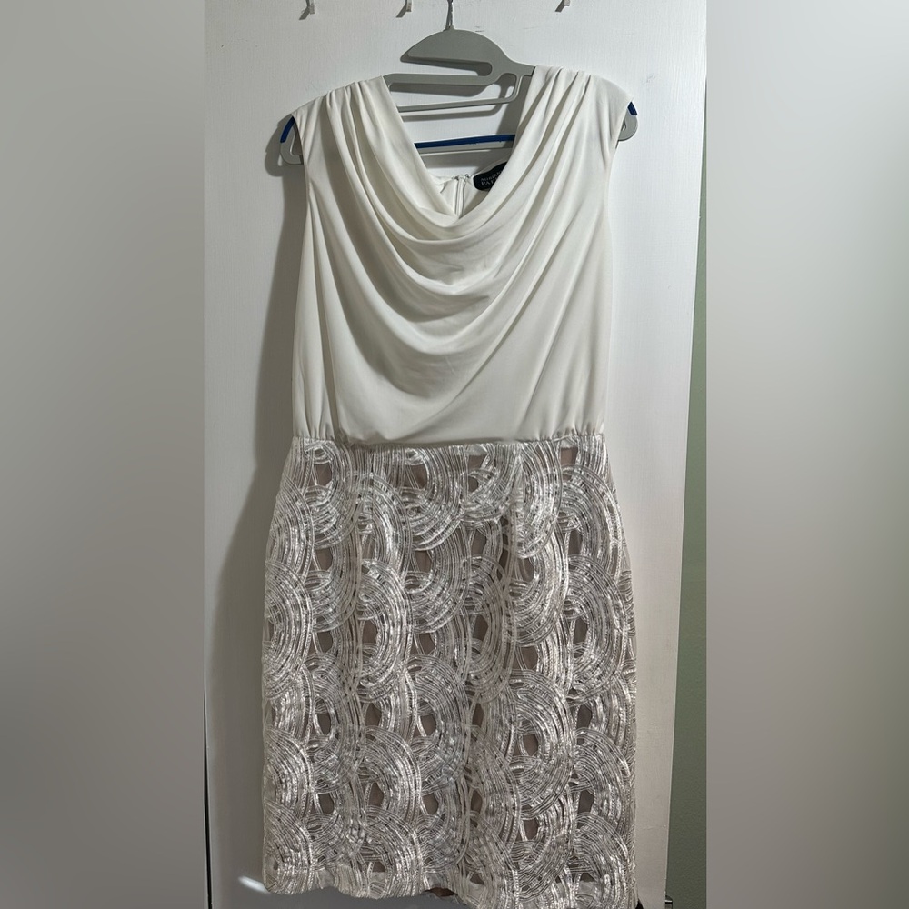 Adrianna Papell Cream White Beaded Midi Dress
